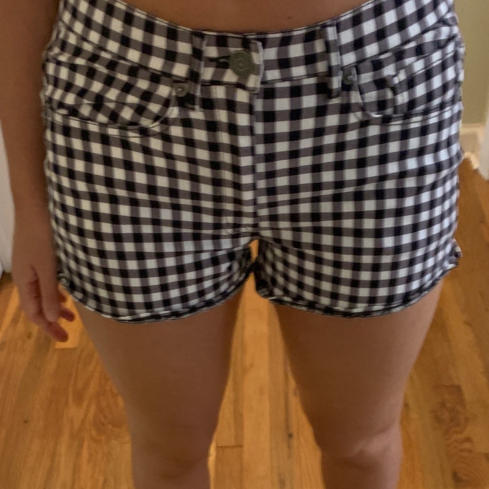 Express Gingham Print High Waist Shorts